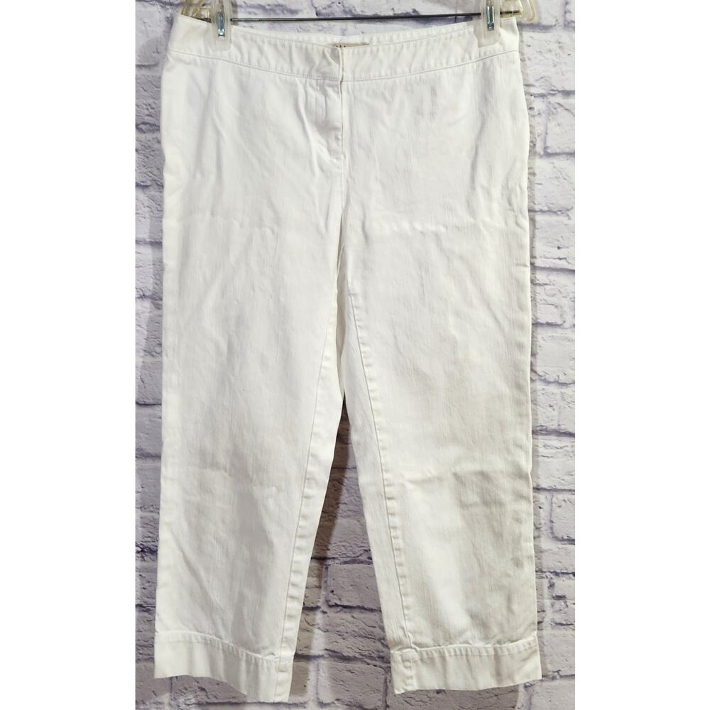 CAbi White Flat Front Ankle Length Jeans 8 Lightweight Soft Pockets Stretch